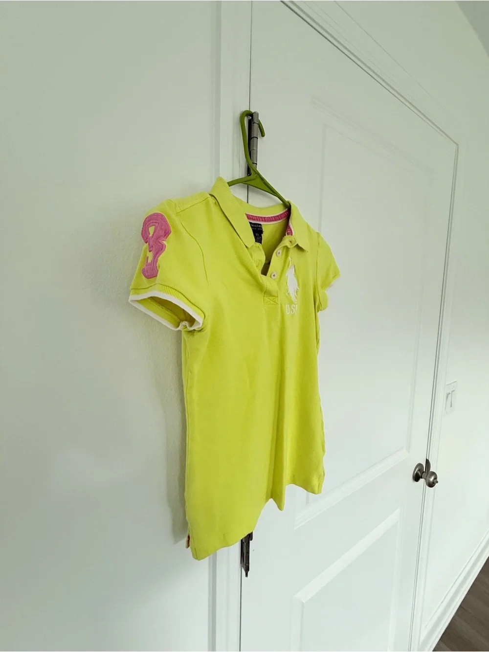 U.S. Polo Assn. Girls' Lime Yellow Polo Shirt with Pink Accent